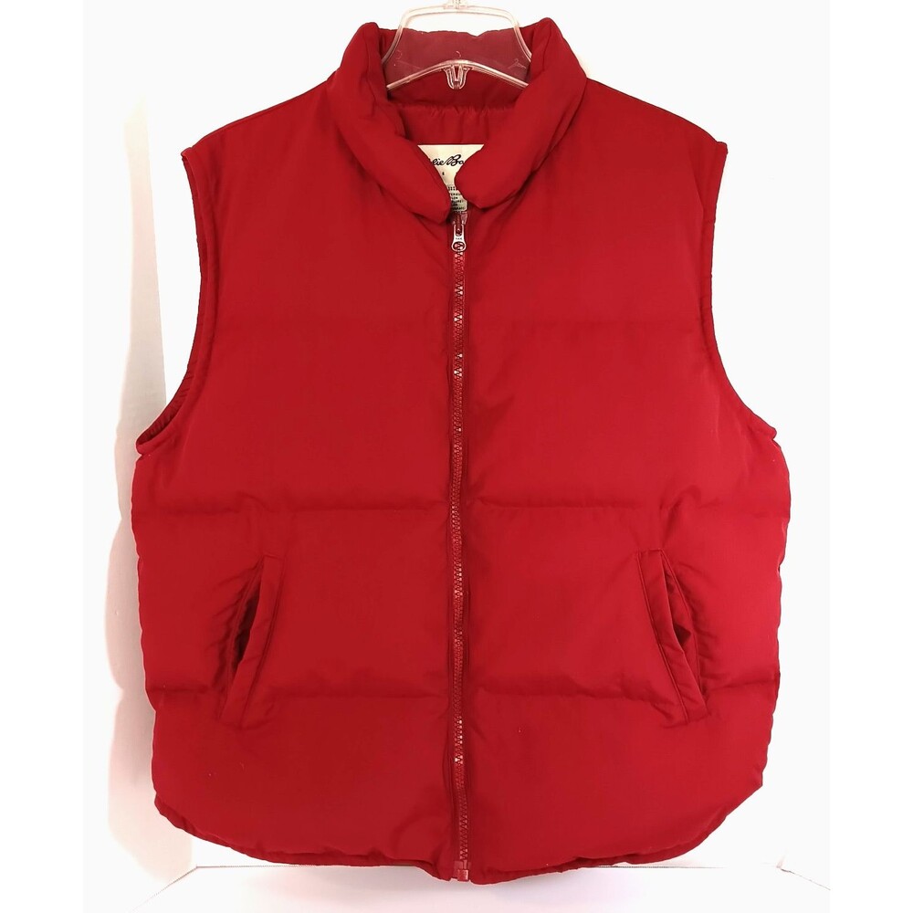 Eddie Bauer Vest Wn L Red Goose Down Puffer Zip Quilted Lined Pocket Preppy Cozy